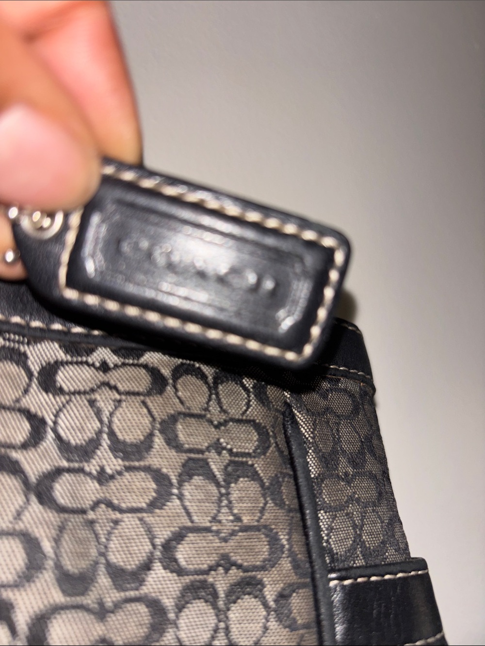Coach Black and Gray Jacquard Tote with Leather Trim - Picture 2 of 7